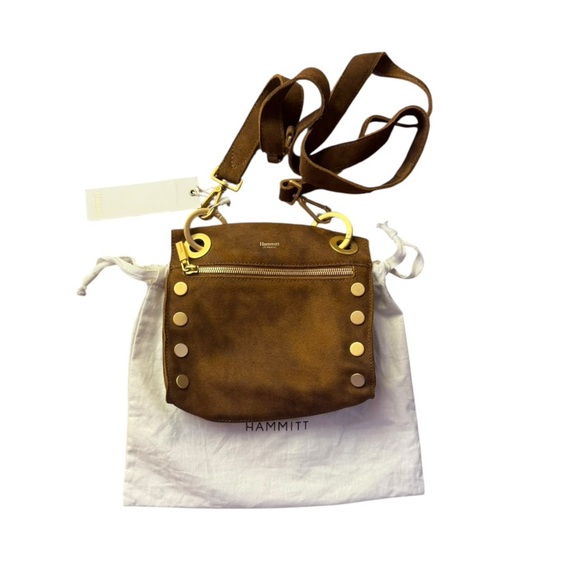 Hammitt Handbags - Hammitt Small Tony Brown Suede Crossbody Bag with Brushed Gold Accents